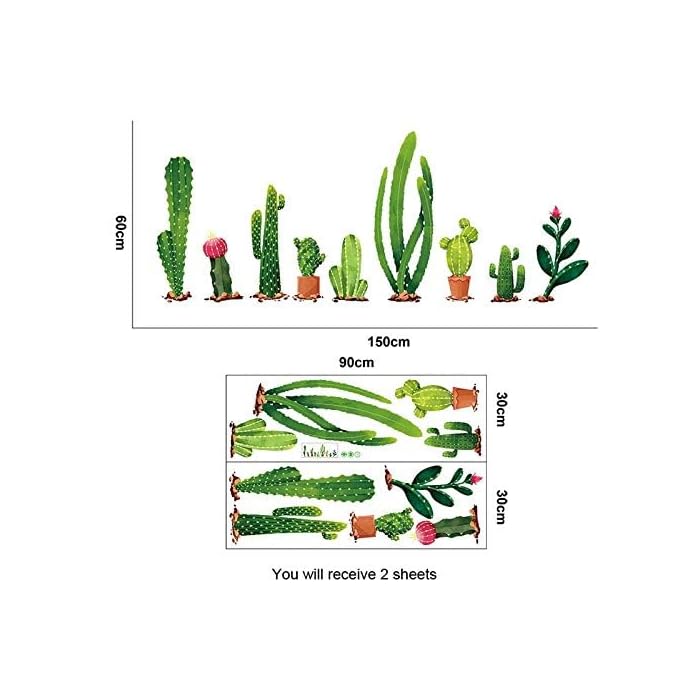 Wall Stickers 2pcs Fresh Cactus Green Plant Decal