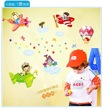 Chaklii Air Flight Wall Sticker Home Decor Cartoon Airplane Balloon Home Decoration Room Decals Wall Art Sticker Wallpaper AY1908