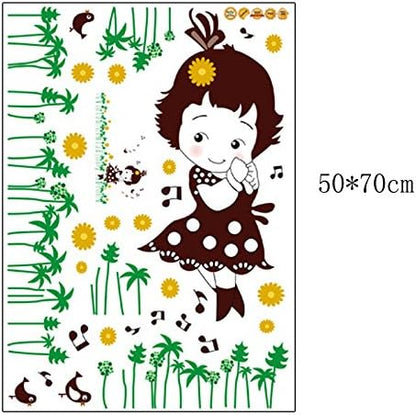Shy Girl Birds Singing Music Notes Flowers Green Leaves Wall Decal PVC Home Sticker House Vinyl Paper Decoration WallPaper Living Room Bedroom Kitchen Art Picture DIY Murals