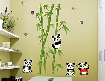 Ay9215 Oren Empower Playing Panda PVC Vinyl Large Wall Sticker for Kid's Room (Green, WxH-115 cm x 118 cm)