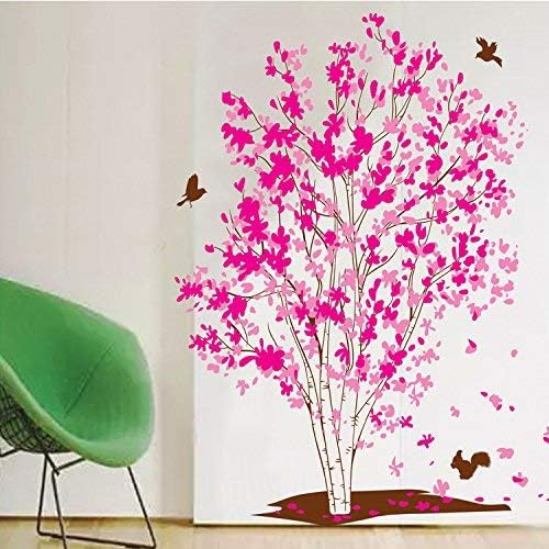 Pink Flower Tree Wall Stickers Birds For Living Home Decor Bedroom Bathroom Door Stickers Waterproof Art Decals Pvc