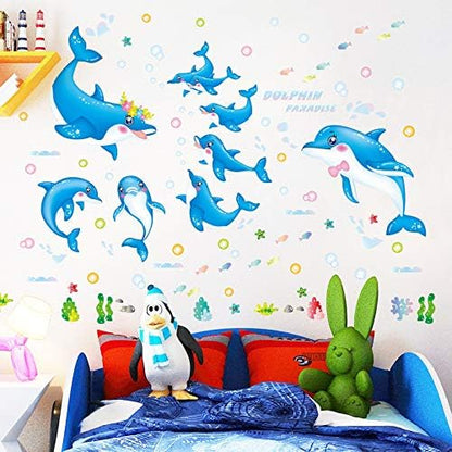 AY9168 BLUE DOLPHIN wallsticker wall stiker hiasan dinding
