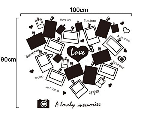 Xh3745 I Love You" Love Heart Black and White Photo Picture Frame Wall Decals,Living Room Bedroom Removable Wall Stickers Murals