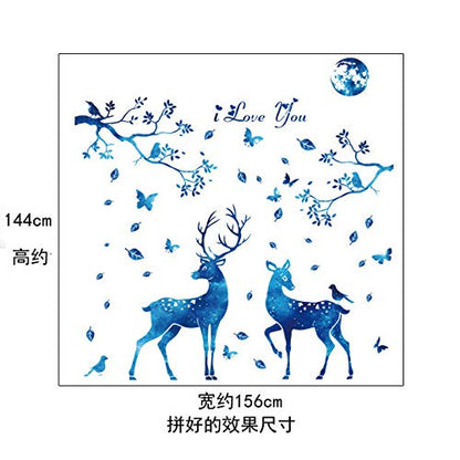 Wall Stickers & Murals Wall stickers-SK9181 Blue elk Silhouette Wall Stickers Nordic Style Bedroom Living Room Porch Removable Decorative Starlight Deer-Wall stickers-SK9181