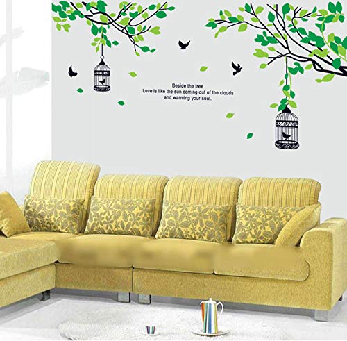 Wall Sticker A Birdcage Hanging from A Tree DIY Green Plant Decals Bird Cage Murals Wall Home Decoration