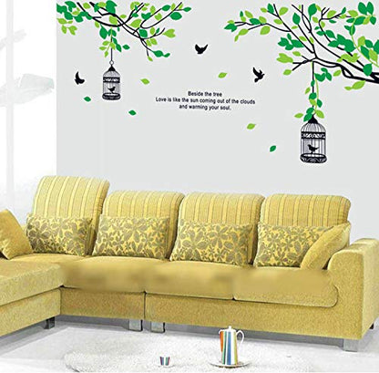 Wall Sticker A Birdcage Hanging from A Tree DIY Green Plant Decals Bird Cage Murals Wall Home Decoration