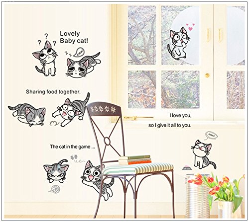JAAMSO ROYALS Cute Cartoon Cats Design Vinyl Self Adhesive Peel and Stick Wall Sticker for Wall Decor and Home Decor AY7054