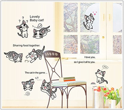 JAAMSO ROYALS Cute Cartoon Cats Design Vinyl Self Adhesive Peel and Stick Wall Sticker for Wall Decor and Home Decor AY7054