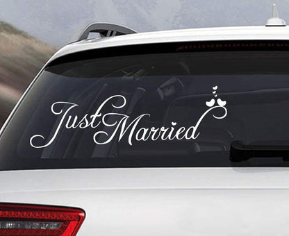 SUNMUCH 1PC Just Married Vinyl Car Decal Design/Wedding Cling Banner Decoration Quote Sticker/Decals Back Car Window Mirror