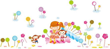 BEST OF BEST Cartoon Lollipop Girl Monkey Wall Sticker Home Decal Removable PVC Murals Wallpaper Girls Boys Kids Baby Nursery Bedroom Living Room Bathroom Kitchen Window Playroom Decor