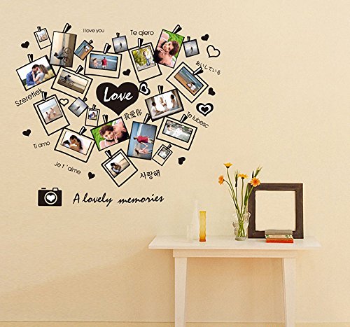 Xh3745 I Love You" Love Heart Black and White Photo Picture Frame Wall Decals,Living Room Bedroom Removable Wall Stickers Murals