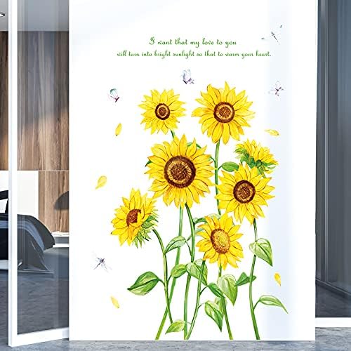 Sunflower Wall Stickers Butterfly Decals Removable Yellow Flower Butterflies Wallpaper Decor DIY Art Mural for Kids Room Bedroom Nursery Home Decoration