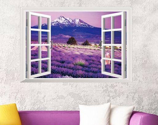 ay9234b Large Lavender Mountain 3D Window Scene View Removable Wall Sticker Decal