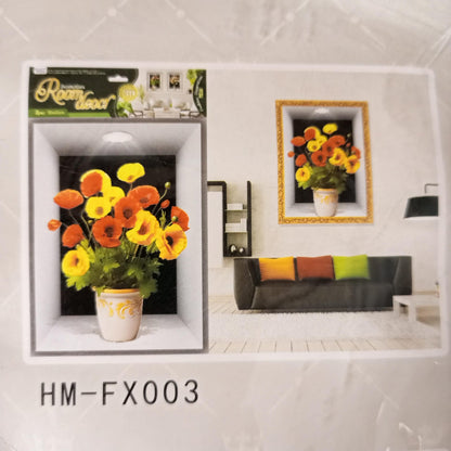 3D Aweosome flower Chinese Style Flower Classical Vase Wall Sticker
