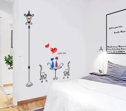 Romantic Cats Lovers In the Street Lamp DIY Removable Wall Stickers