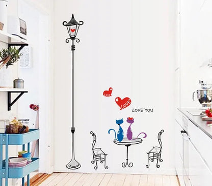 Romantic Cats Lovers In the Street Lamp DIY Removable Wall Stickers