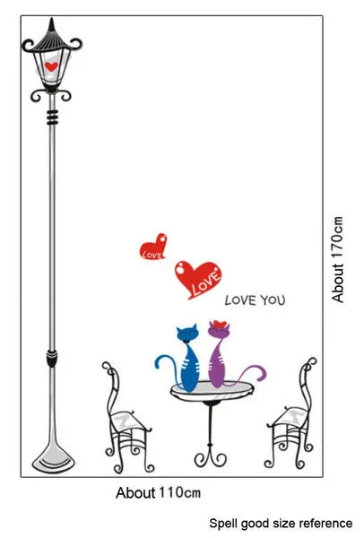 Romantic Cats Lovers In the Street Lamp DIY Removable Wall Stickers