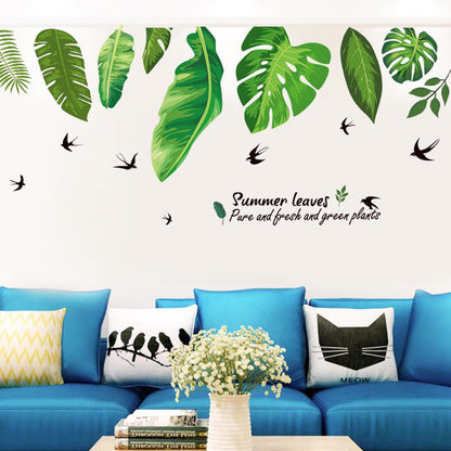 Green Summer Leaves Removable  Wall Art Sticker Home Decor