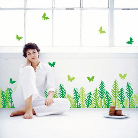 Green leaves and butterflies wall decals for beautiful wall and staircase decoration
