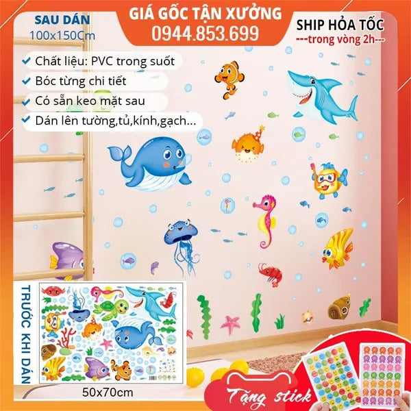 XL7206  Wall Sticker Underwater Ocean Fish Seaweed Removable Wall Decal, Children Kids Baby Home Room Nursery DIY Decorative Adhesive Art Wall Mural