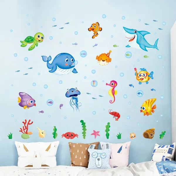 XL7206  Wall Sticker Underwater Ocean Fish Seaweed Removable Wall Decal, Children Kids Baby Home Room Nursery DIY Decorative Adhesive Art Wall Mural