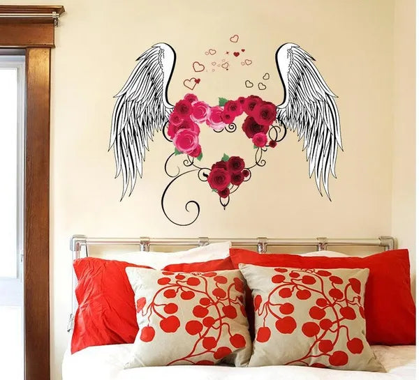 3D diy creative  love rose feather colorful feather wall  love wings wall stickers