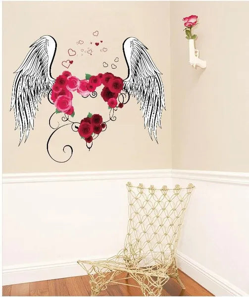 3D diy creative  love rose feather colorful feather wall  love wings wall stickers