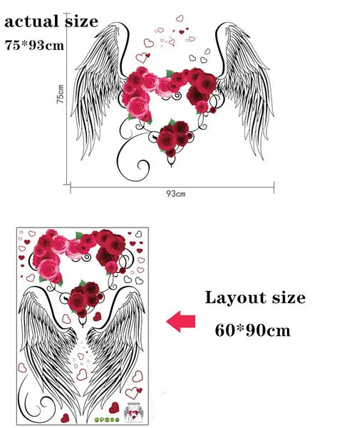 3D diy creative  love rose feather colorful feather wall  love wings wall stickers