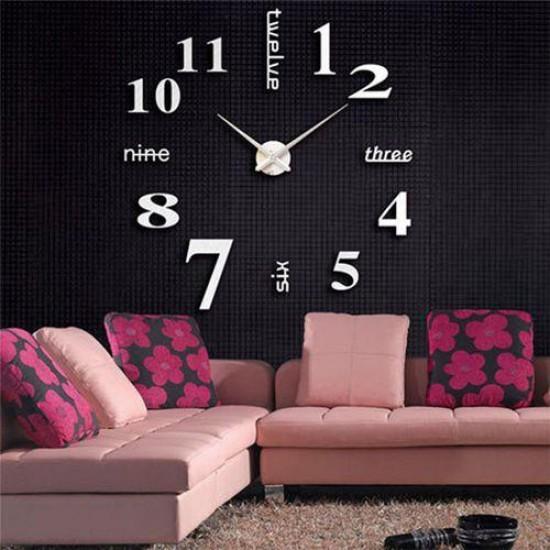 Wall Clock Sticker Acrylic Silent Digital Big 3D DIY Self adhesive ZH015