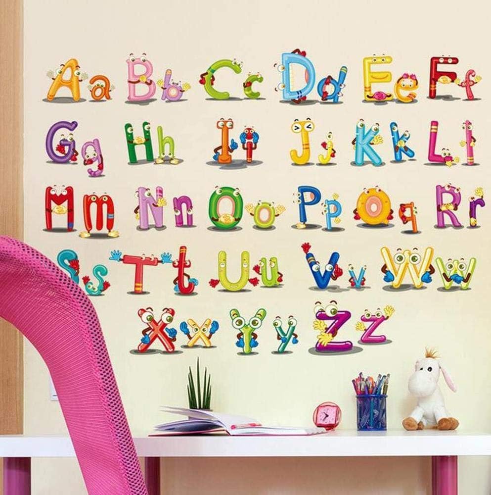 Hinleise Wall Stickers English Alphabet Letters Stickers Cute Cartoon Art Mural Decal for Kids Bedroom Nursery Classroom Early Education Removable Wall Decoration 45 60Cm