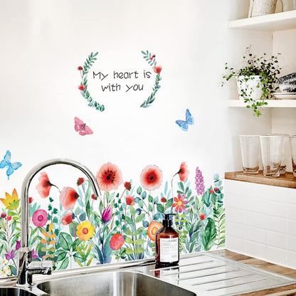 JAAMSO ROYALS Colourful Blooming Flower with Coloured Butterfly Wall Stickers for Living Room Flowers, Floral Wall Stickers, Flower Sticker, Nature Wall Stickers (90 CM X 60 CM)