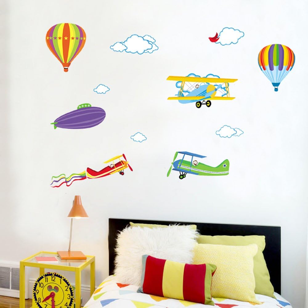 Jm6607 Wall Sticker For Kids Room Home Decoration Wall Decor Air Balloon Plane