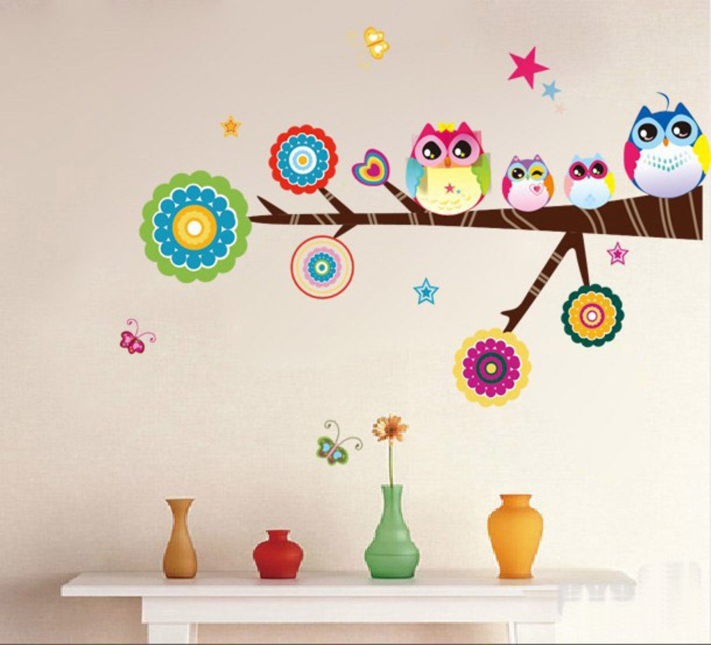 Decals Design 'Lovely Star Owl Family' Wall Sticker (PVC Vinyl, 25 cm x 70 cm), Multicolour