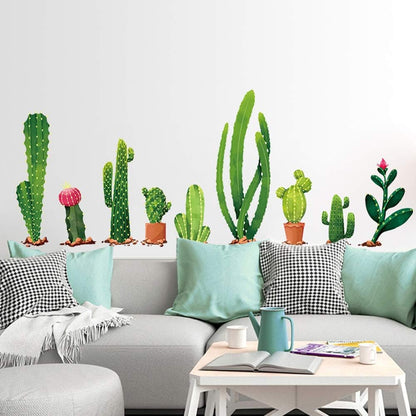 Xh9312 Green Cactus Potted Plant Wall Decal, Nature Tropical Leaf Wall Sticker for Kids, DILIBRA Removable DIY Art Murals Wall Decor for Bedroom Living Room Nursery Bathroom Home Decoration