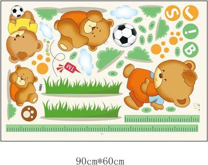Cartoon Animals Wall Stickers Butterflies Flower Photo Frames Height Measurement Removable Wall Decals Home Decor Baby Boys Girls Kids Bedroom Kitchen Decoration (Bear Height Measurement)