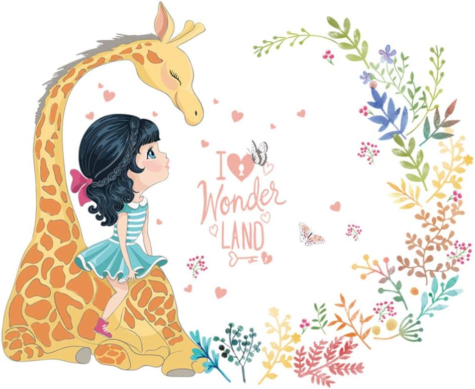 Sk7101 Girl Giraffe Flowers Warm and Beautiful Painting Children's Room Kids Room Wall Decoration Bedroom Self-Adhesive Wall Stickers