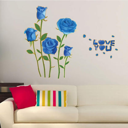 Sk6008 Blue Rose Flower Wall Stickers with Phnom Penh, Vinyl Waterproof Flower Wall Decals for Living Room, Bedroom, Office
