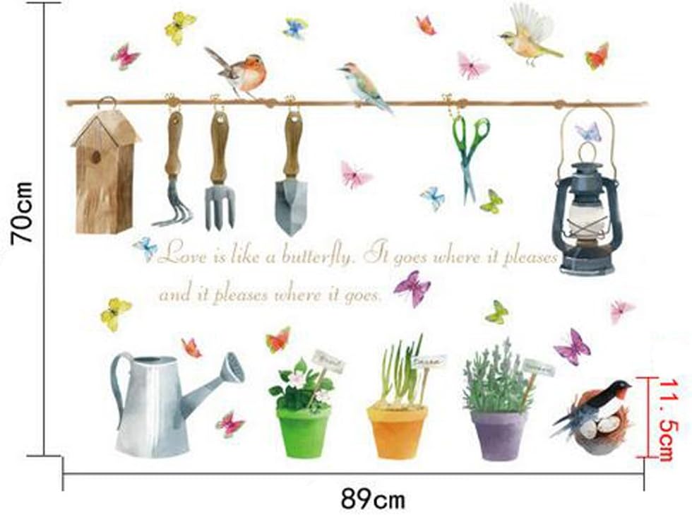 Trees Flowers Butterfly Wall Stickers Cartoon Animals Height Measurement Photo Frames Wall Decals Home Decor Mural Baby Boys Girls Kids Bedroom Kitchen Decoration (Gardening Plants Birds Butterfly) size 50x70 sk7107