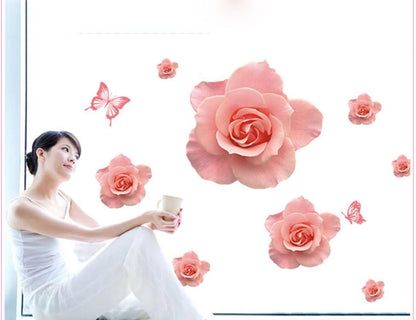 Lifeupmall Wall Decal Pink Rose Lily Daisy Magnolia Flower Romantic Vinyl Sticke Ay889
