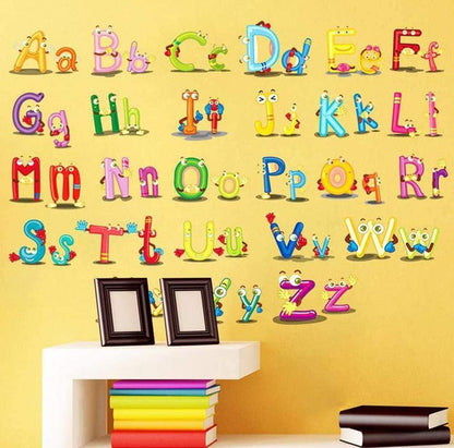 Hinleise Wall Stickers English Alphabet Letters Stickers Cute Cartoon Art Mural Decal for Kids Bedroom Nursery Classroom Early Education Removable Wall Decoration 45 60Cm
