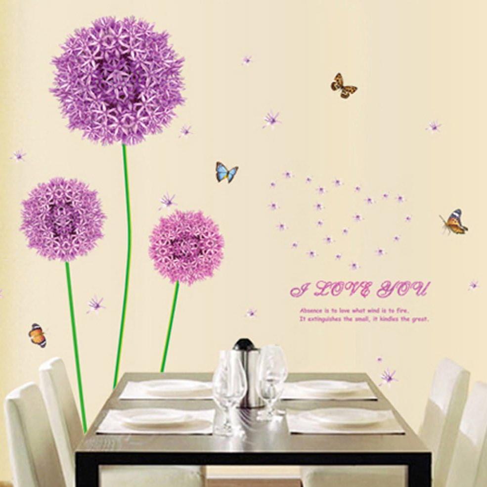 Purple Dandelion Colorful Butterflies Wall Decal Home Sticker Am 9022