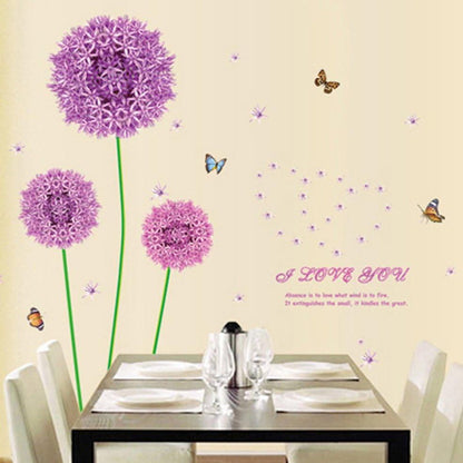 Purple Dandelion Colorful Butterflies Wall Decal Home Sticker Am 9022