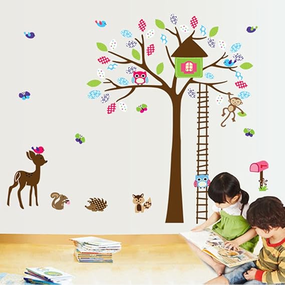 Cartoon Animals Wall Stickers Butterflies Trees Flowers Removable Wall Decals Home Decor PVC Art Mural Baby Boys Girls Kids Bedroom Kitchen Room Decoration Wall Sticker  size 60x90  df5078
