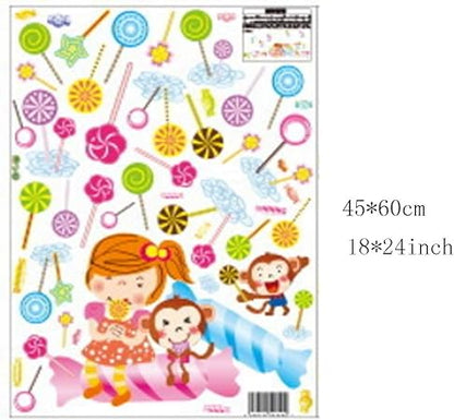 BEST OF BEST Cartoon Lollipop Girl Monkey Wall Sticker Home Decal Removable PVC Murals Wallpaper Girls Boys Kids Baby Nursery Bedroom Living Room Bathroom Kitchen Window Playroom Decor