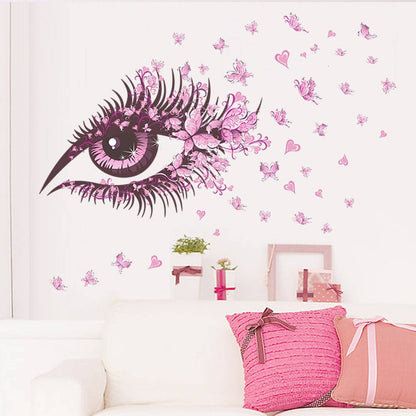 Zy066 BIBITIME Beautiful Butterflies Wall Art Long Eyelashes Eye Vinyl Sticker for Bedroom Heart Decor Couple Lovers Living Room
