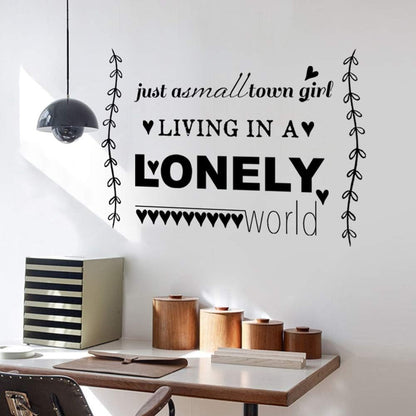 Olive Branch Wall Quotes English Saying"Just a small town girl living in a LONELY world" Heart Inspirational English sticker Lettering Vinyl Stickers for Bedroom