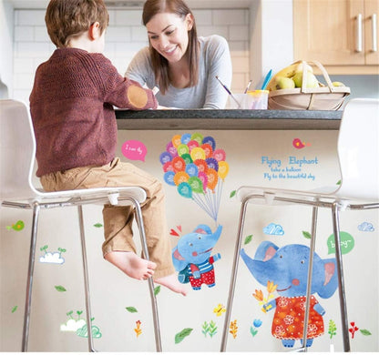 Sk7032  Elephant Kids Play Room Bedroom Nursery Kindergarten Removable Self-Adhesive Tile Wall Stickers
