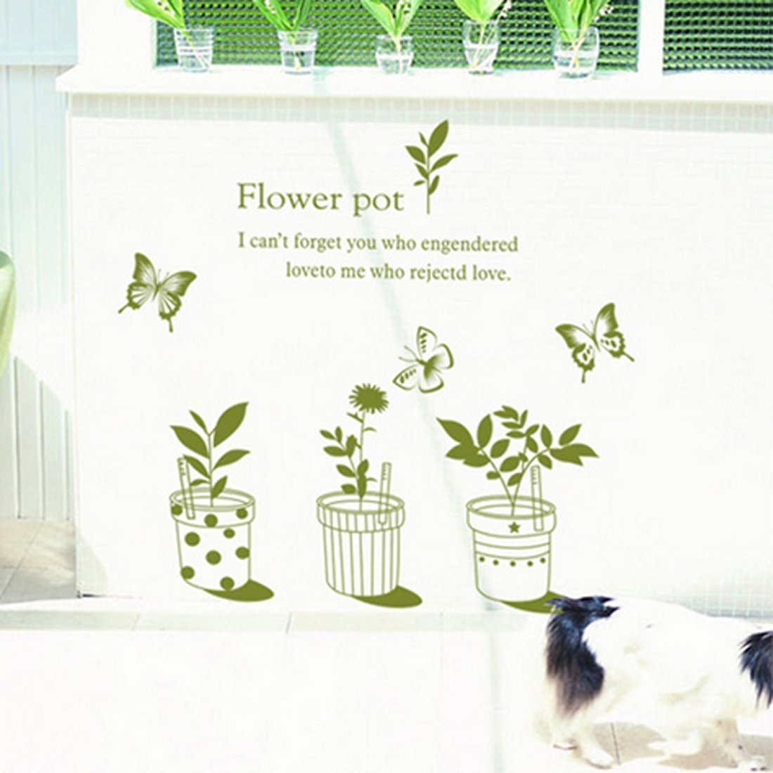 Ay7148 fashionbeautybuy Baby Boy's Wall Sticker English Letters Flower Pots Butterflies Paper Home Decal One Size Multi