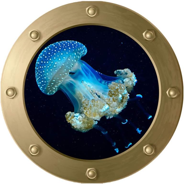 Wall Art Sticker Nautical Submarine Window Ocean World Jellyfish VC Wall Decal Wallpaper for Baby Kids Bedroom Living Room