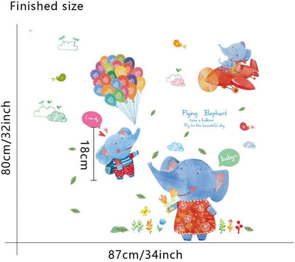 Sk7032  Elephant Kids Play Room Bedroom Nursery Kindergarten Removable Self-Adhesive Tile Wall Stickers